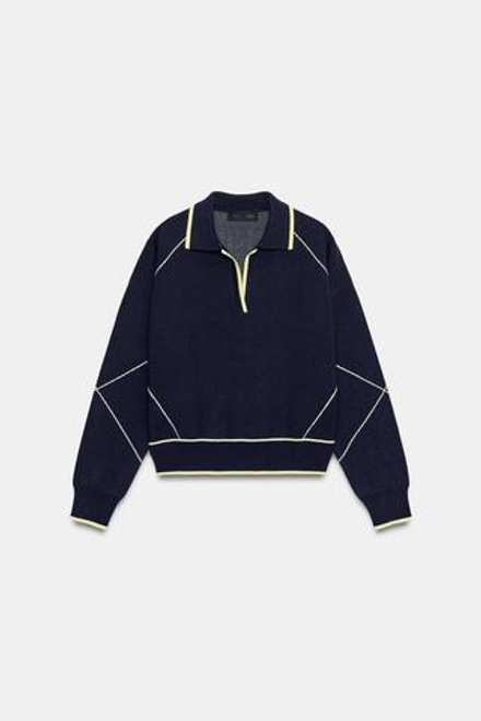 ZARA СВИТЕР ПОЛО С КОНТРАСТНОЙ ОКАНТОВКОЙ, ЧЕРНИЛЬНО-СИНИЙ