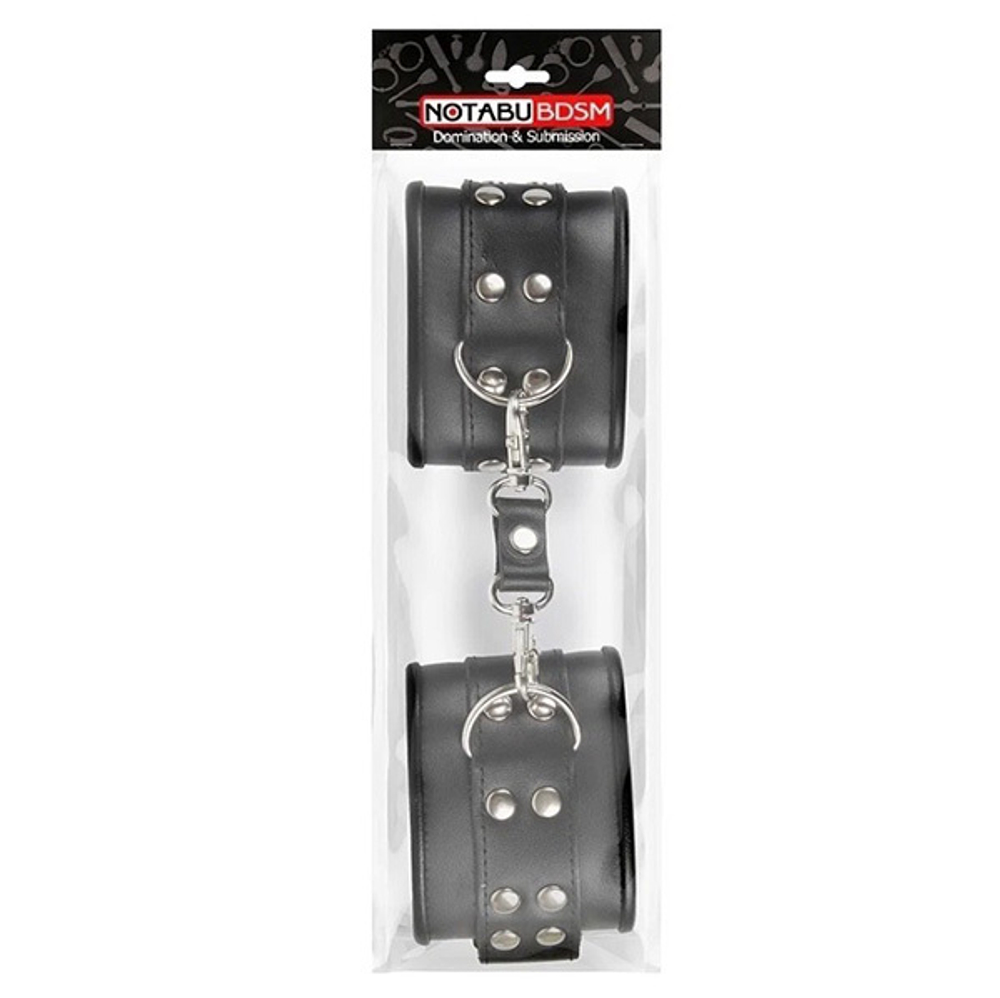 Черные кожаные наручники с заклепками с фиксацией липучками Bior Toys Notabu NTB-80355