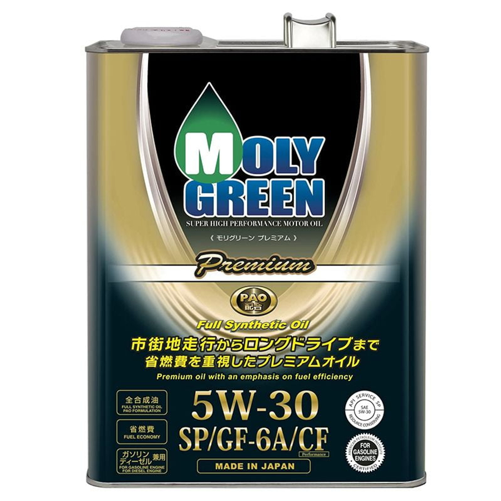 Масло моторное MOLY GREEN Premium 5W-30 SP/GF-6A синтетическое 4 литра ЯПОНИЯ