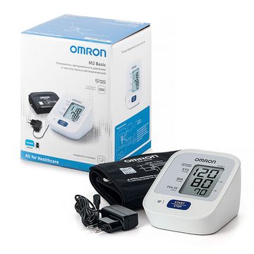 Тонометр Omron автоматический на плечо M2 Basic, универсальная манжета 22-42 см адаптер, HEM-7121-ALRU