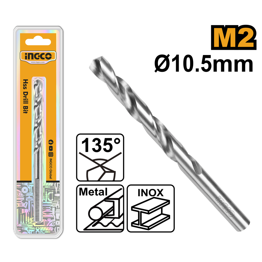 Сверло по металлу 10,5 мм INGCO DBT11301051 INDUSTRIAL M2 HSS 1 шт.
