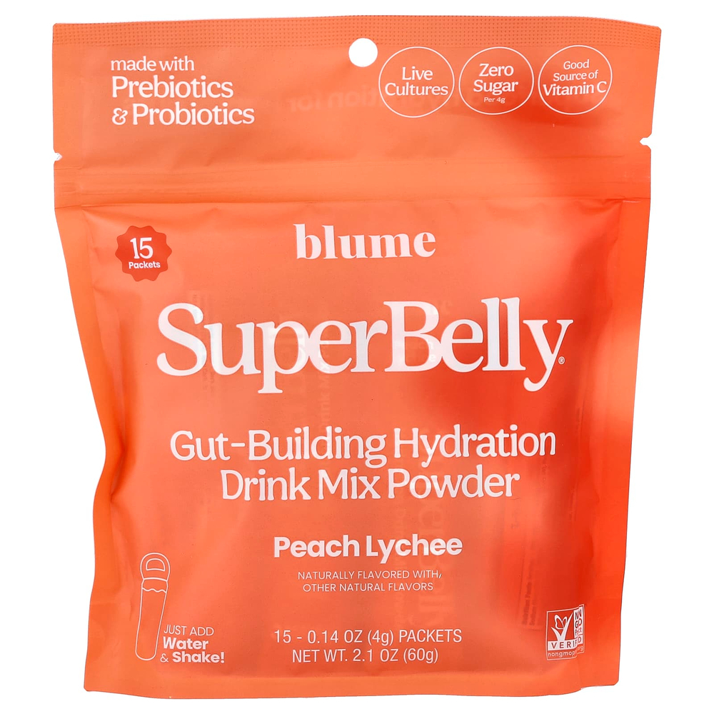 Blume, SuperBely®, персик и личи, 15 пакетиков по 4 г (0,14 унции)