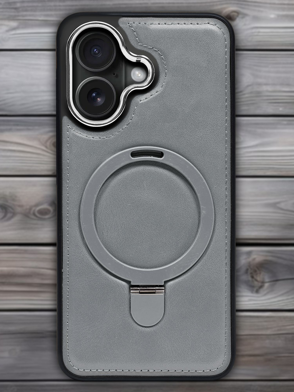 Business style чехол из кожи для IPHONE 16 с кольцом-подставкой и бархатной подкладкой