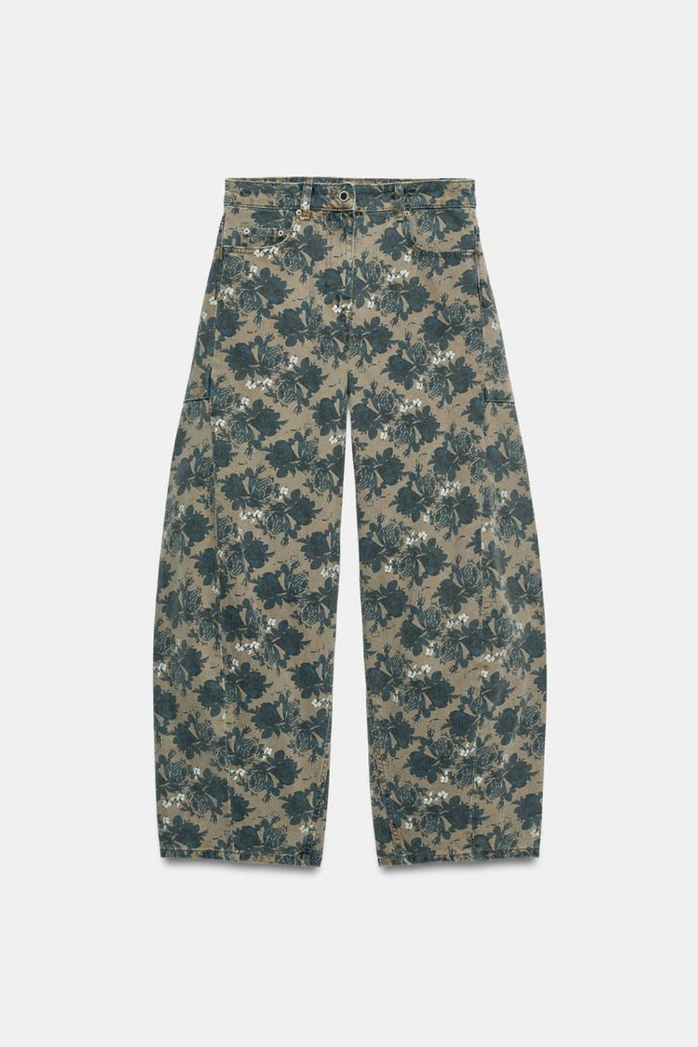 ZARA ДЖИНСЫ BALLOON ANKLE-LENGTH СО СРЕДНЕЙ ПОСАДКОЙ И ЦВЕТОЧНЫМ ПРИНТОМ — ZW COLLECTION, ХАКИ