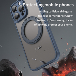 Чехол с магнитным поворотным кольцом-подставкой для iPhone 16 Pro Max, синий цвет рамок, поддержка MagSafe