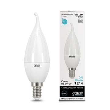 Лампа Gauss LED Elementary Candle Tailed 6W E14 4100K 34126