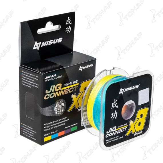 Шнур JIG CONNECT X8 PE Multicolor 150m #0.8, 0.14mm 8.7кг/14.7LB (T-N-JC-X8-0.14-150-M) NISUS