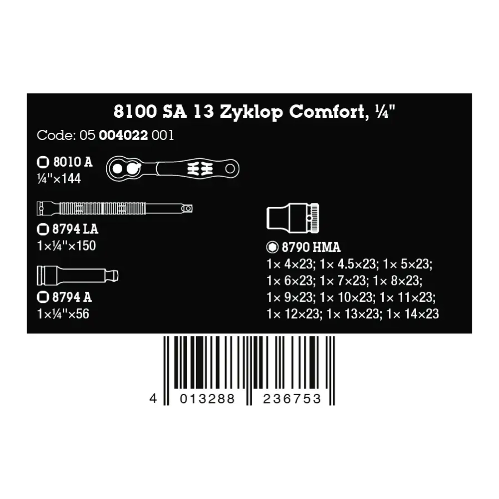 Набор с трещоткой Zyklop Comfort 1/4" 15 предметов WERA 05004022001