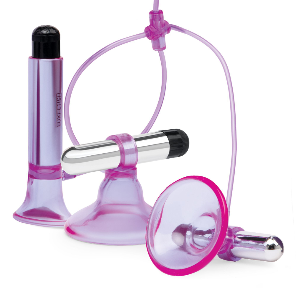 Фиолетовая вибропомпа для клитора и сосков Vibrating Nipple Suckers with Clitoral Pump and Quick Release (Цвет: фиолетовый)