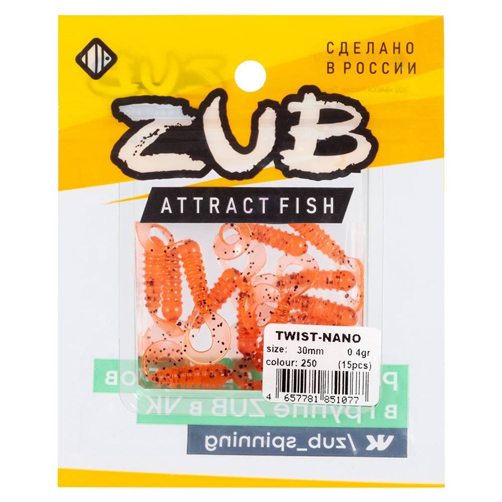 Приманка ZUB-TWIST-NANO 30мм-15шт, (цвет 250) морковный с блестками