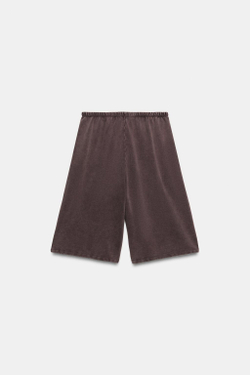 ZARA ШОРТЫ С ЭФФЕКТОМ ПОТЕРТОСТИ И ШНУРКОМ, СЕРО-ЛИЛОВЫЙ