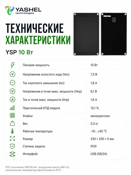 Туристическая солнечная панель 10 Ватт