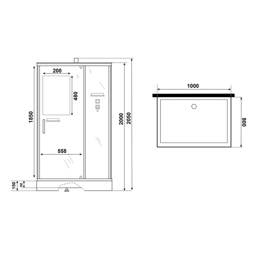 Душевая кабина Niagara Standart ST100/80/15Q/BK (100х80х200) прямоугольник,поддон 15см,распашная,проф.белый,без крыши,3 места
