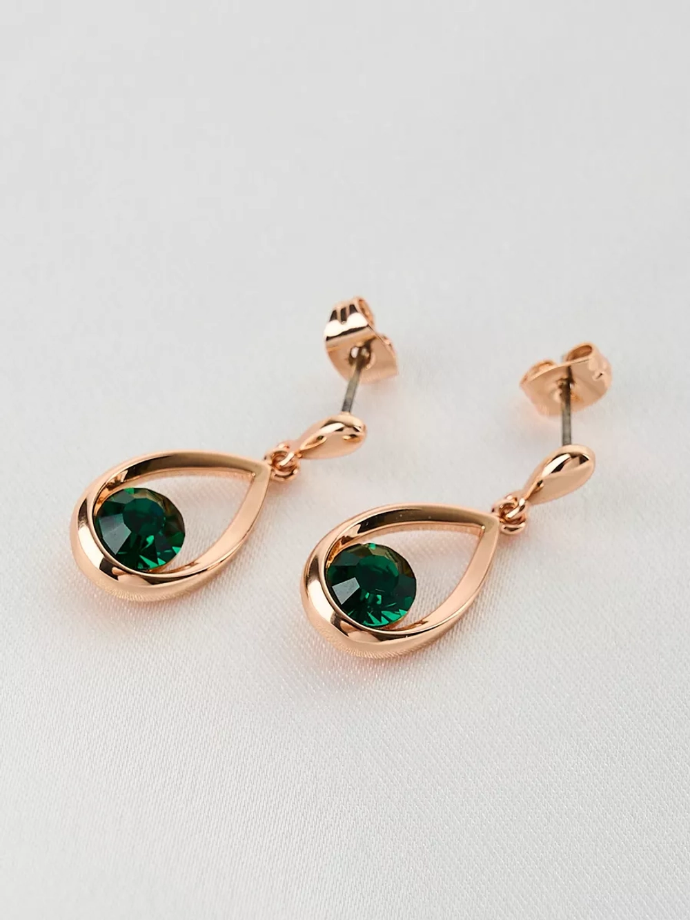 Серьги-капли Белла с зелеными кристаллами Swarovski