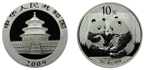 10 юаней 2009 Панда. Китай. Серебро.
