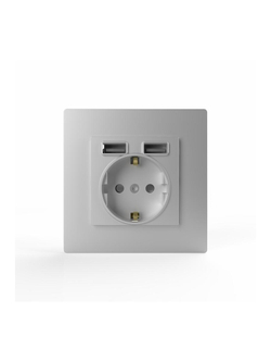 Розетка 1-м СП Pixel IP20 с заземл. с 2-мя заряд. устр. USB тип A+A механизм айс TOKOV ELECTRIC TKE-PX-R1U2A-C34