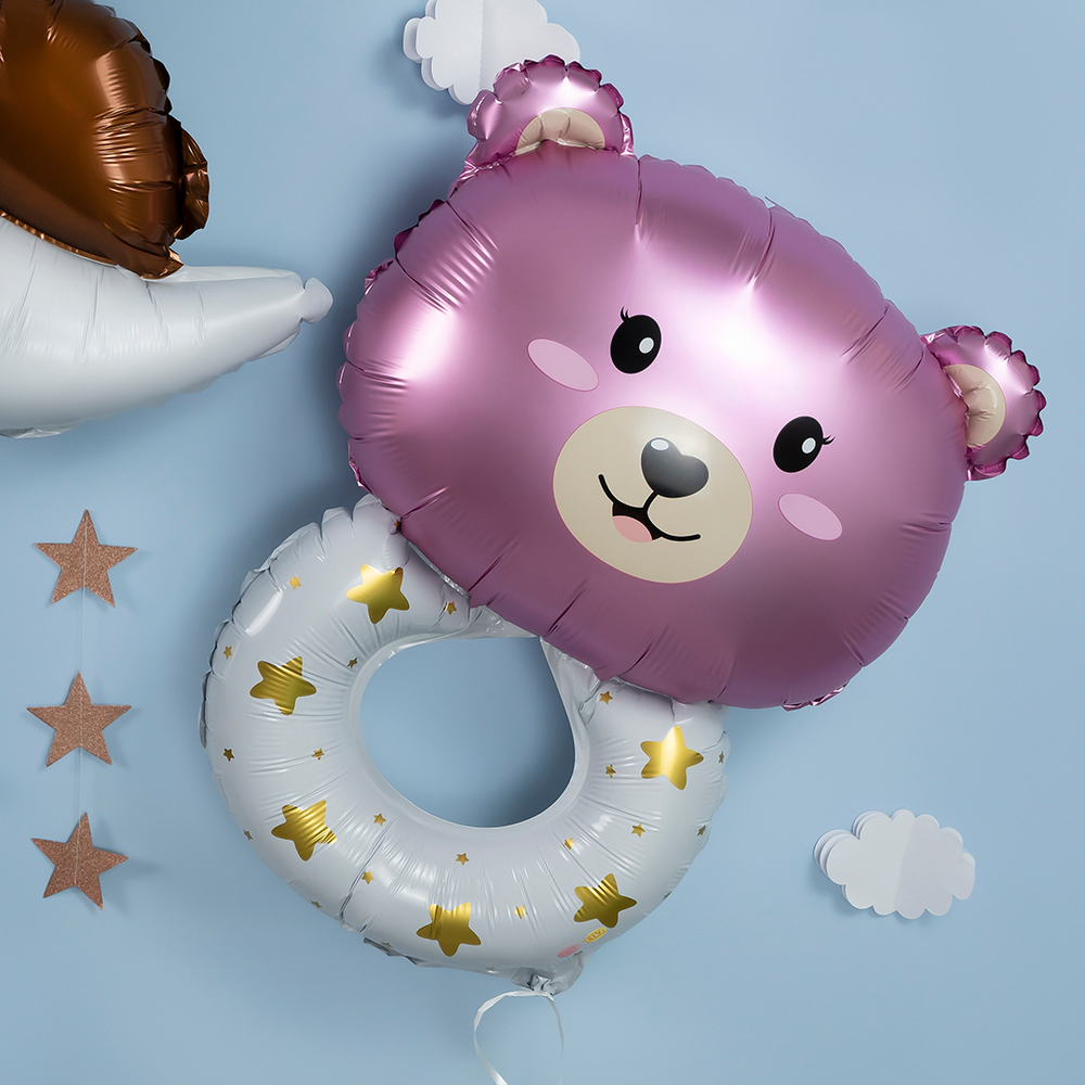 Шар (27""/69 см) Фигура, Погремушка Медвежонок, Розовый, 1 шт. В103