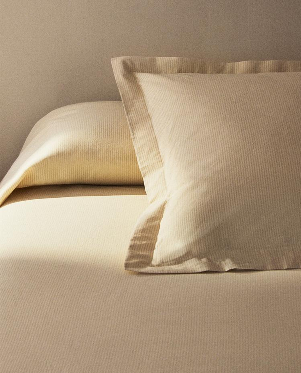 ZARA HOME ХЛОПКОВЫЙ ПОДОДЕЯЛЬНИК В ПОЛОСКУ, БЕЖЕВЫЙ