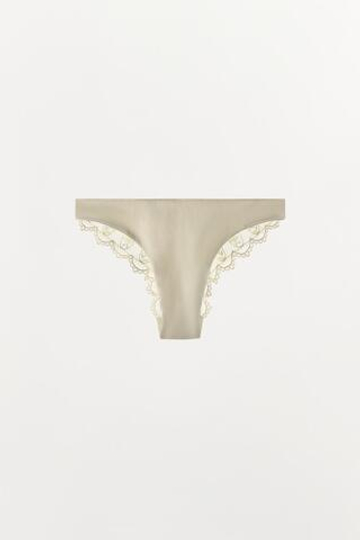 ZARA КРУЖЕВНЫЕ ТРУСЫ С ЦВЕТОЧНОЙ ВЫШИВКОЙ, СВЕТЛЫЙ ЭКРЮ