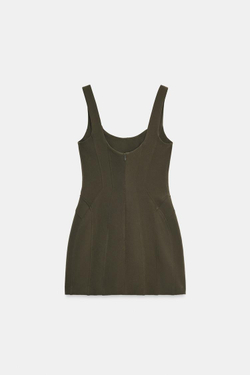 ZARA МИНИ-ПЛАТЬЕ С ОБЪЕМНЫМИ ШВАМИ, ТЕМНЫЙ ХАКИ