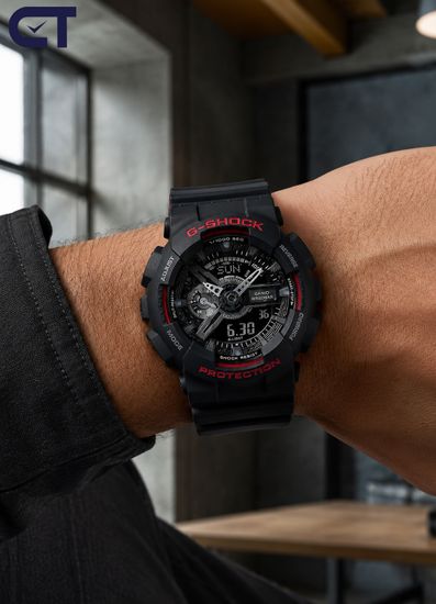CASIO GA-110HR-1ADR G-SHOCK мужские наручные часы — контрастная чёрно-красная G-SHOCK с секундомером 1/1000 с
