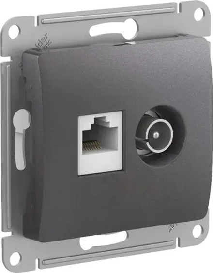 GLOSSA РОЗЕТКА двойная ТВ + компьютерная RJ45 кат. 5e, механизм, ГРАФИТ