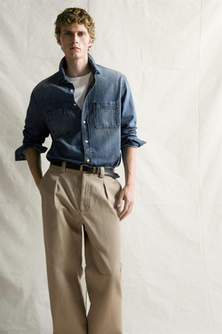 ZARA БРЮКИ ЧИНОС STRAIGHT FIT СО СКЛАДКАМИ, СЕРО-КОРИЧНЕВЫЙ