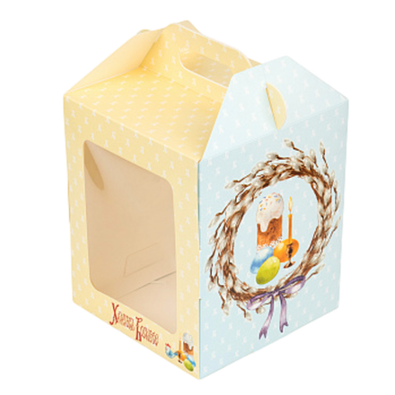 Коробка для кулича с окном "Верба венок", 15х15х18 см