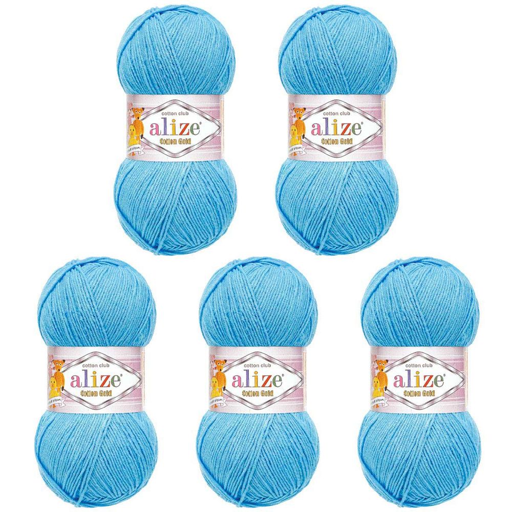 Пряжа Alize (Ализе) Cotton Gold / уп.5 мот. по 100 г, 330м, 287 светло-бирюзовый A