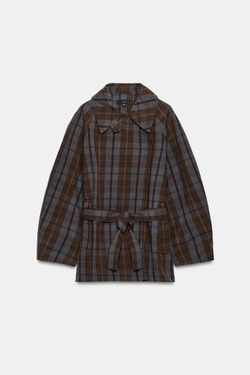 ZARA ТРЕНЧ В КЛЕТКУ С ПОЯСОМ, КОРИЧНЕВО-СИНИЙ