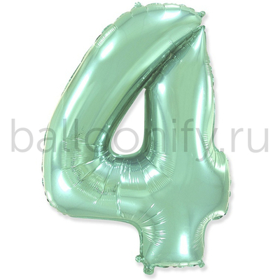 Шар ЦИФРА 4 Пастель Mint 40" 102 см