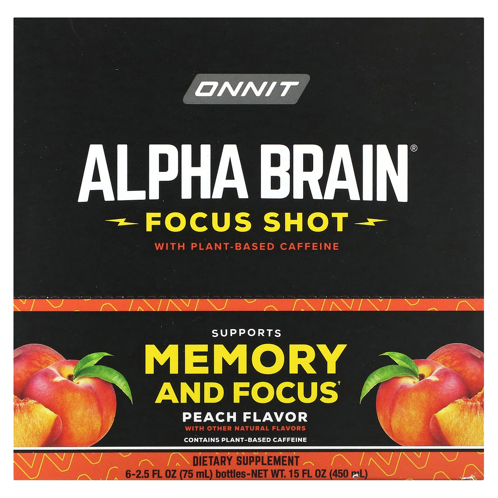 Onnit, Alpha BRAIN® Focus Shot, персик, 6 флаконов по 75 мл (2,5 жидк. унции)