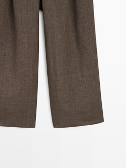 Massimo Dutti Брюки с вытачками из меланжевой льняной ткани, коричневый
