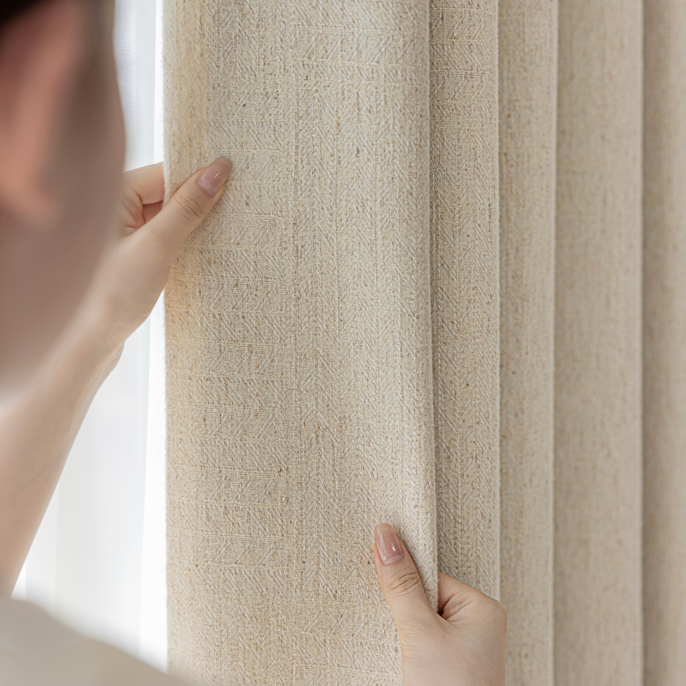 Шерстяная портьерная ткань «Natural Weave» — натуральная шерсть с льняной текстурой для штор от пола до потолка