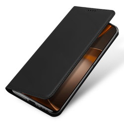 Чехол книжка из кожи черного цвета для OPPO Find X9 Ultra, серия Skin Pro Series от Dux Ducis