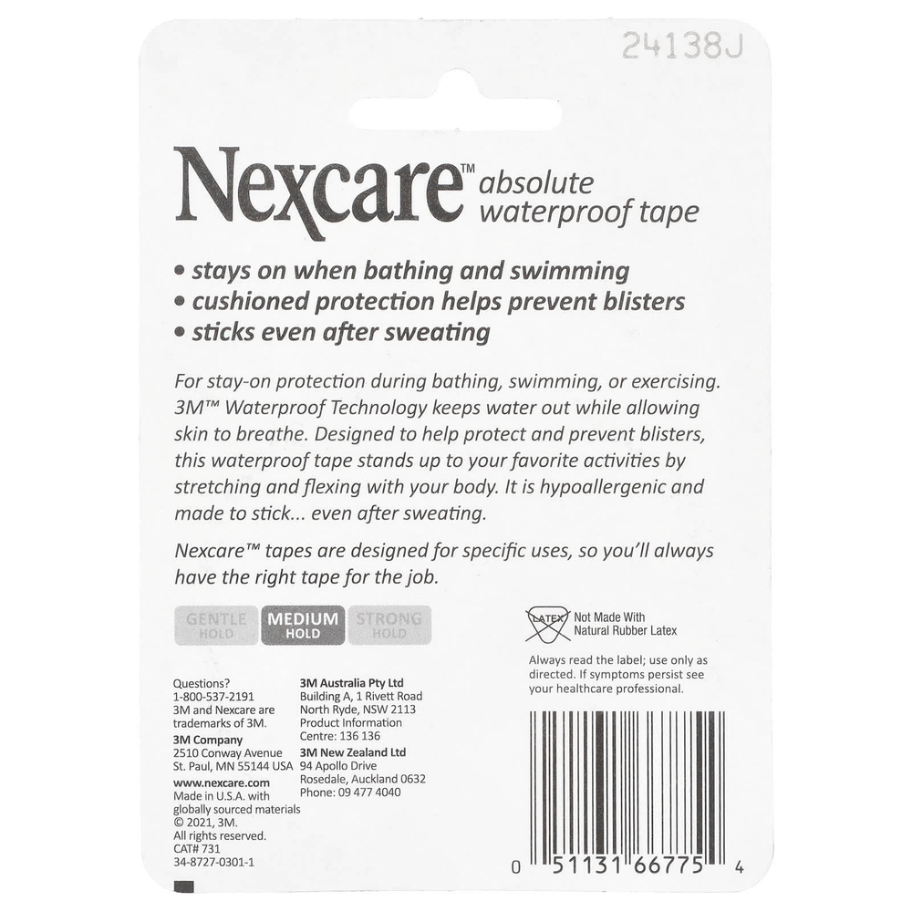 Nexcare, Абсолютная водонепроницаемая лента, средней фиксации, 5 ярдов (180 дюймов)