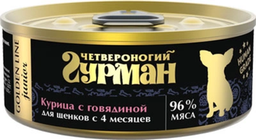 Четвероногий гурман Golden Line консервы для щенков "Курица с говядиной в желе", 100 г