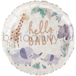 Фольгированная фигура, круг, HELLO BABY Жираф Слон Носорог S40,18"/46СМ