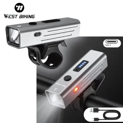 Фонарь велосипедный, передний West Biking YP0701416 Silver (аккум. 1800 mAh, Type-C)