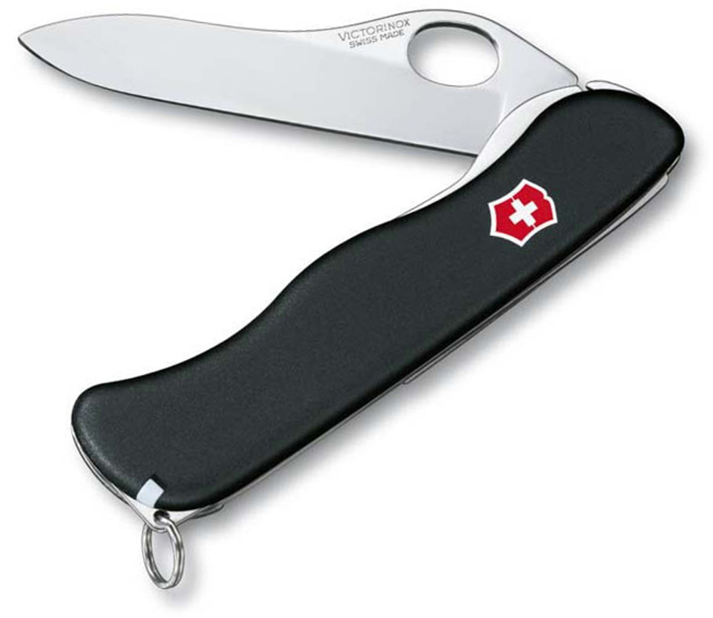 Нож Victorinox Sentinel One Hand belt-clip, 111 мм, 5 функций, с фиксатором лезвия, черный