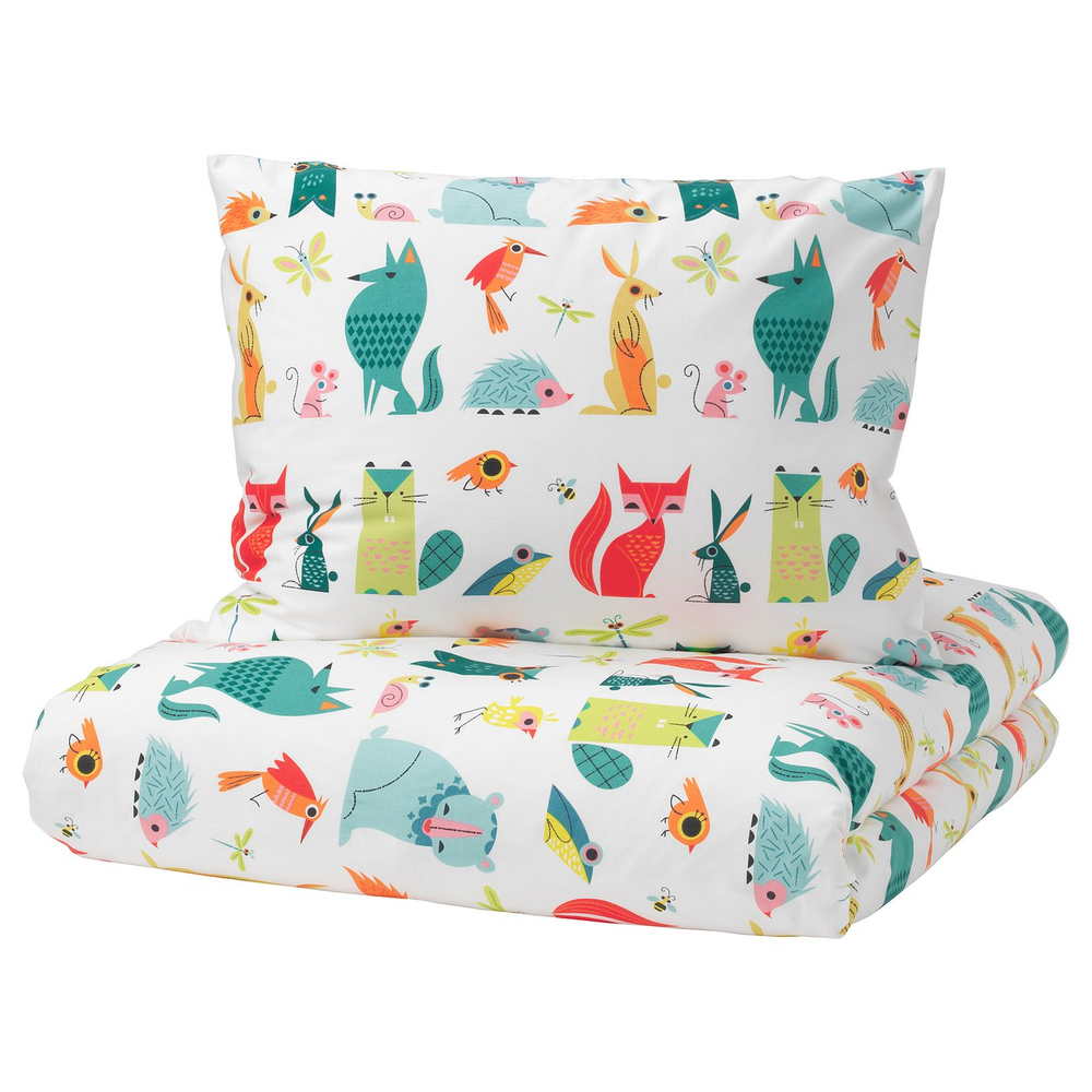 IKEA LATTJO  (ИКЕА ЛАТТЙО)  -  Пододеяльник и наволочка - Животные/разноцветный 150x200/50x60 см