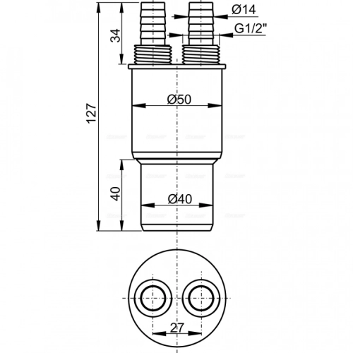 AlcaPlast Переходная муфта НТ 40/50 х G1/2 (сифон для сбора конденсата капающего из двух источников) AKS6