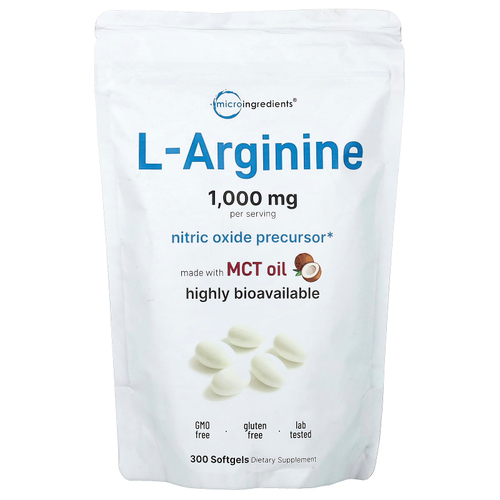 Micro Ingredients, L-аргинин, 300 капсул (250 мг в 1 капсуле)