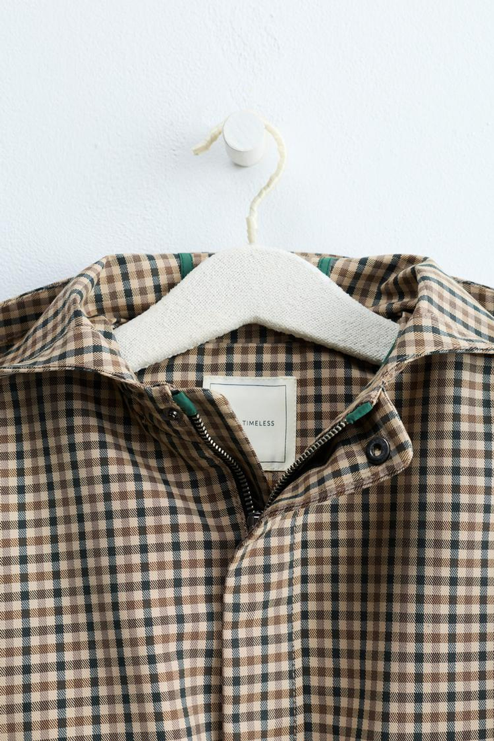 ZARA TIMELESS — КУРТКА С КАПЮШОНОМ В КЛЕТКУ, БЕЖЕВЫЙ