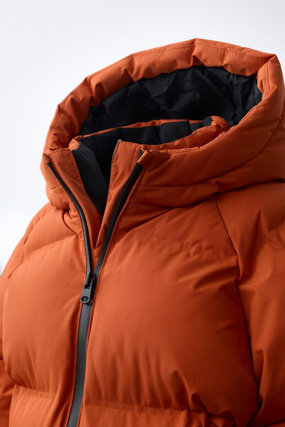 ZARA СТЕГАНОЕ ПАЛЬТО WATER REPELLENT С КАПЮШОНОМ, МЯГКИЙ ОРАНЖЕВЫЙ