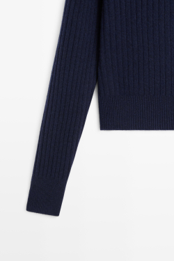 Massimo Dutti Кардиган из 100% шерсти с застежкой-молнией, чернильно-синий
