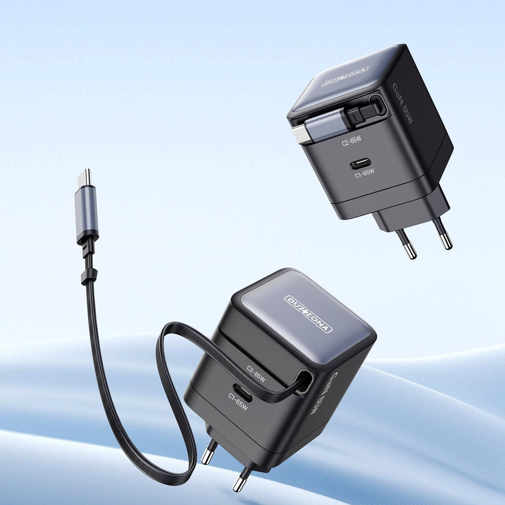 Быстрое зарядное устройство 65W с телескопическим кабелем 70см с разъемом USB-C, Duzzona