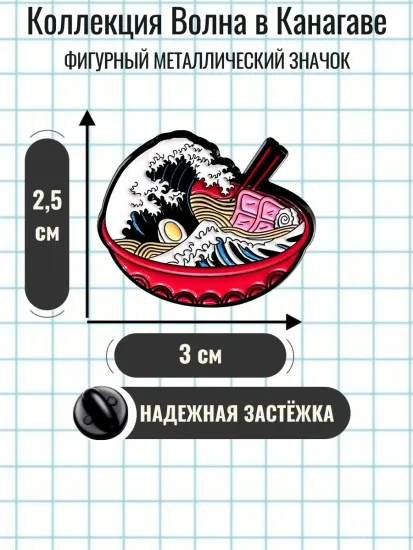 Значок металлический "Большая волна в Канагаве…в миске", р-р 3,1см