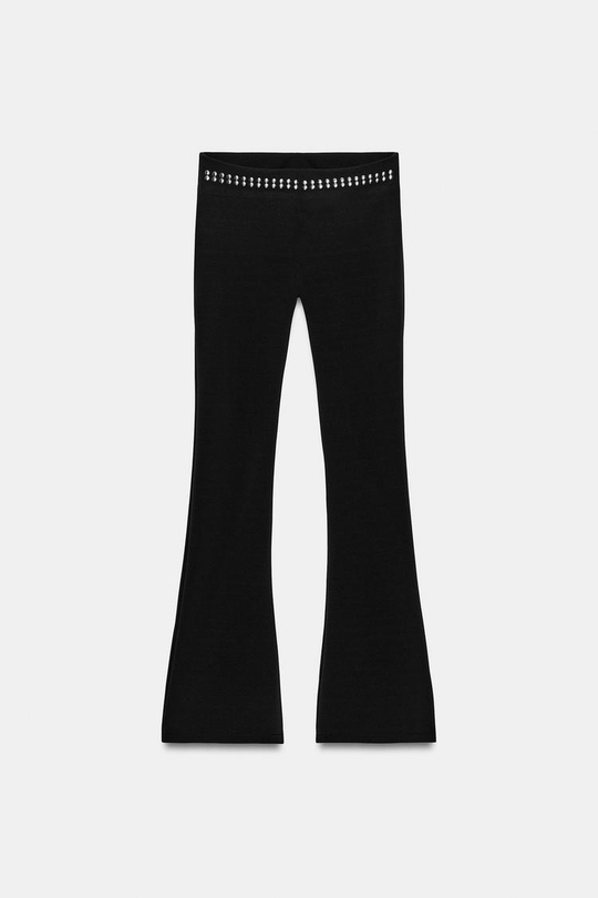 ZARA РАСКЛЕШЕННЫЕ БРЮКИ С ЗАКЛЕПКАМИ, ЧЕРНЫЙ