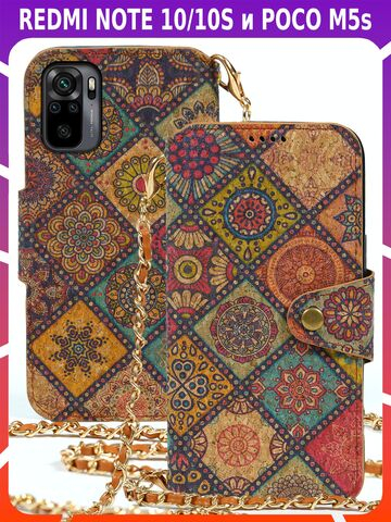Дизайнерский чехол-книжка для XIAOMI REDMI NOTE 10/ 10S/ POCO M5s с отделом для наличных, 3 слотами для карт и подставкой